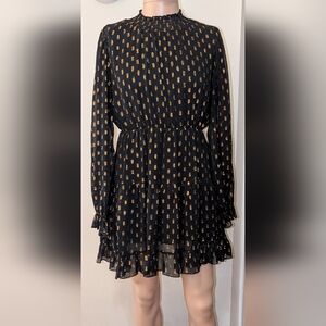Elegant Black and Gold Polka Dot Long Sleeve Dress